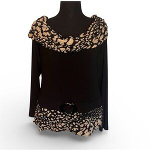 NWT Joseph Ribkoff Textured Top Sz 16 03241 Black Tan Sequin Off Shoulder Buckle